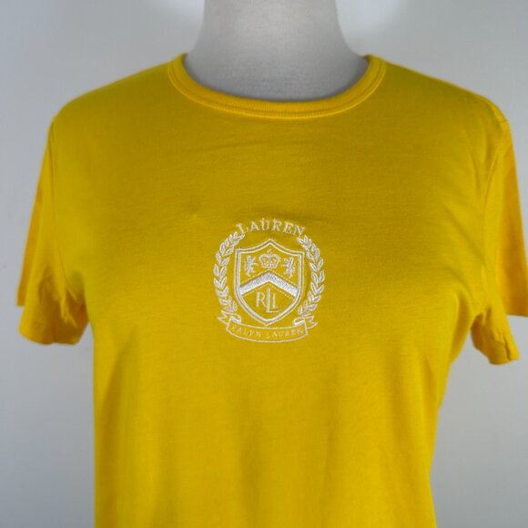 NWT Lauren Active Ralph Lauren T- Shirt Yellow Crest Logo Tee 100% Cotton Sz M - Picture 4 of 7